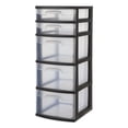 thumbnail image 1 of Sterilite 5 Drawer Tower, with both Shallow and Deep Clear Plastic Drawers, Black, 1 of 6