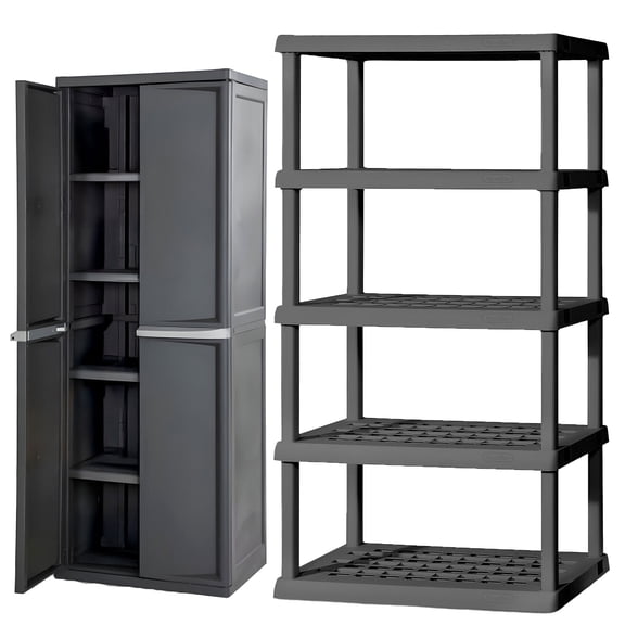 Sterilite 5 Shelf Plastic Storage Unit & Storage Cabinet for Garage Pantry & Kitchen, Gray