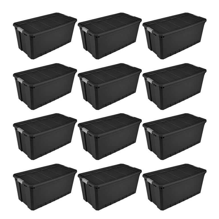 Sterilite 50 Gal Rugged Industrial Stackable Storage Tote with Lid, 12 Pack