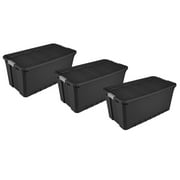 Sterilite Extra Large Stackable Storage Bin, 50 Gallon Durable Plastic Tote with Latch Lid, Black, 3 Pack