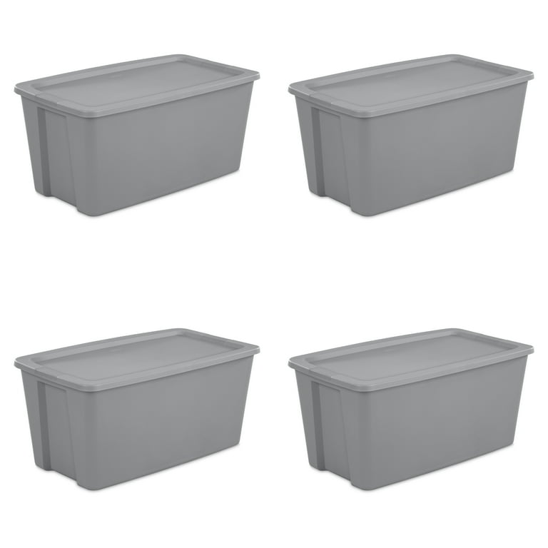 30 Gallon Tote Box Plastic, Titanium, Sterilite, Storage Containers - Set  of 2