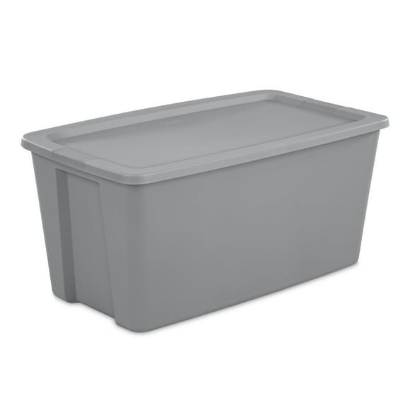 Sterilite 50 Gallon Tote, Extra-Large Plastic Storage Bin with Snap-on Lid, Gray