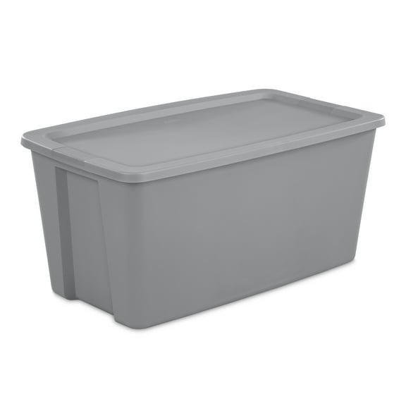 Sterilite 50 Gallon Tote, Extra-Large Plastic Storage Bin with Snap-on Lid, Gray