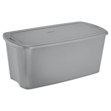 Sterilite 50 Gallon Tote, Plastic Storage Bin with Snap-on Lid, Gray