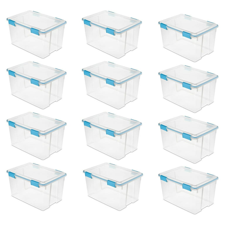  Sterilite 32 Qt Gasket Box, Stackable Storage Bin with Latching  Lid and Tight Seal Plastic Container to Organize Basement, Clear Base and  Lid, 12-Pack : Home & Kitchen
