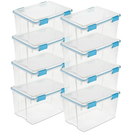 Sterilite 54-Qt Clear Plastic Stackable Storage with Latch Lid, 8 Pack