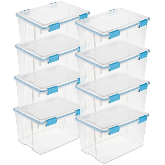 Sterilite 54-Qt Clear Plastic Stackable Storage with Latch Lid, 8 Pack