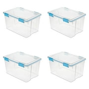 Sterilite 54 Quart Gasket Box, Weather-Resistant Clear Storage Bin with Latch Lid, Blue, 4 Count