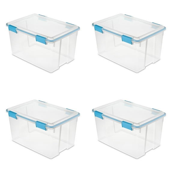 Sterilite 54-Qt Clear Plastic Stackable Storage Bin with Latch Lid, 4 Pack"