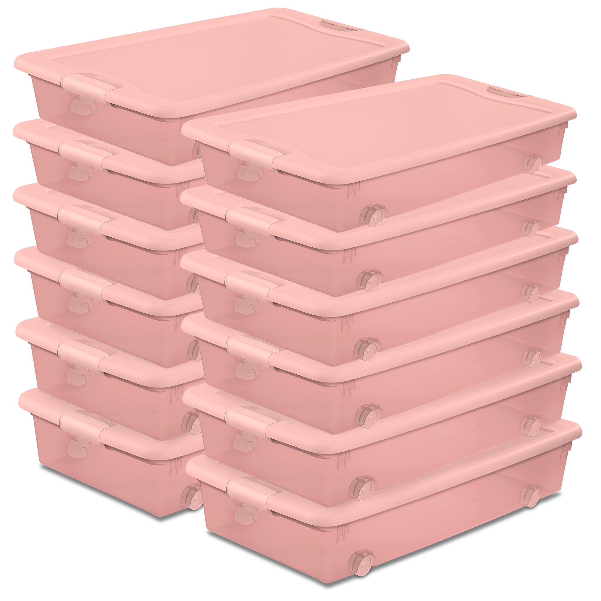 Sterilite 56 Qt Wheeled Under Bed Storage Container, Plastic Bin, Pearl Blush, 12 Pack