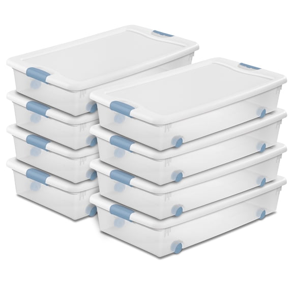 Sterilite 56 Quart Latching Stackable Wheeled Storage Bin w/ Lid, (8 Pack)