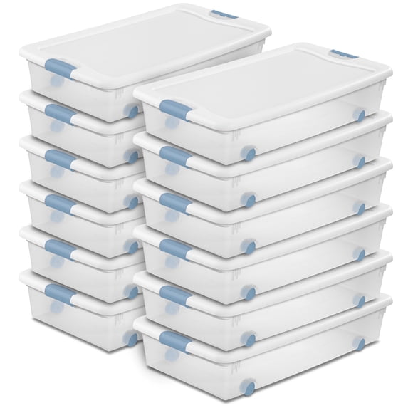 Sterilite 56 Quart Latching Stackable Wheeled Storage Container w/ Lid (12 Pack)