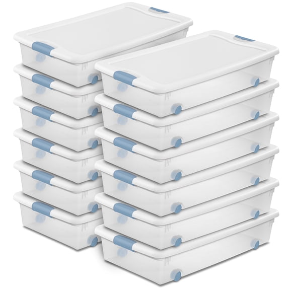 Sterilite Latching Stackable Wheeled Storage Container - With Lid - 12 Pack, 56 Quart
