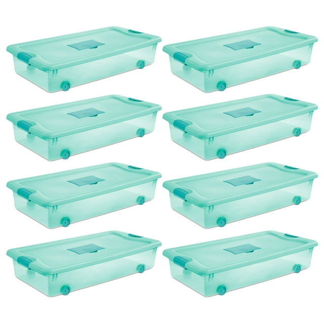 Sterilite 56 Quart Wheeled Fresh Scent Storage Container Box w/Lid (8 Pack)