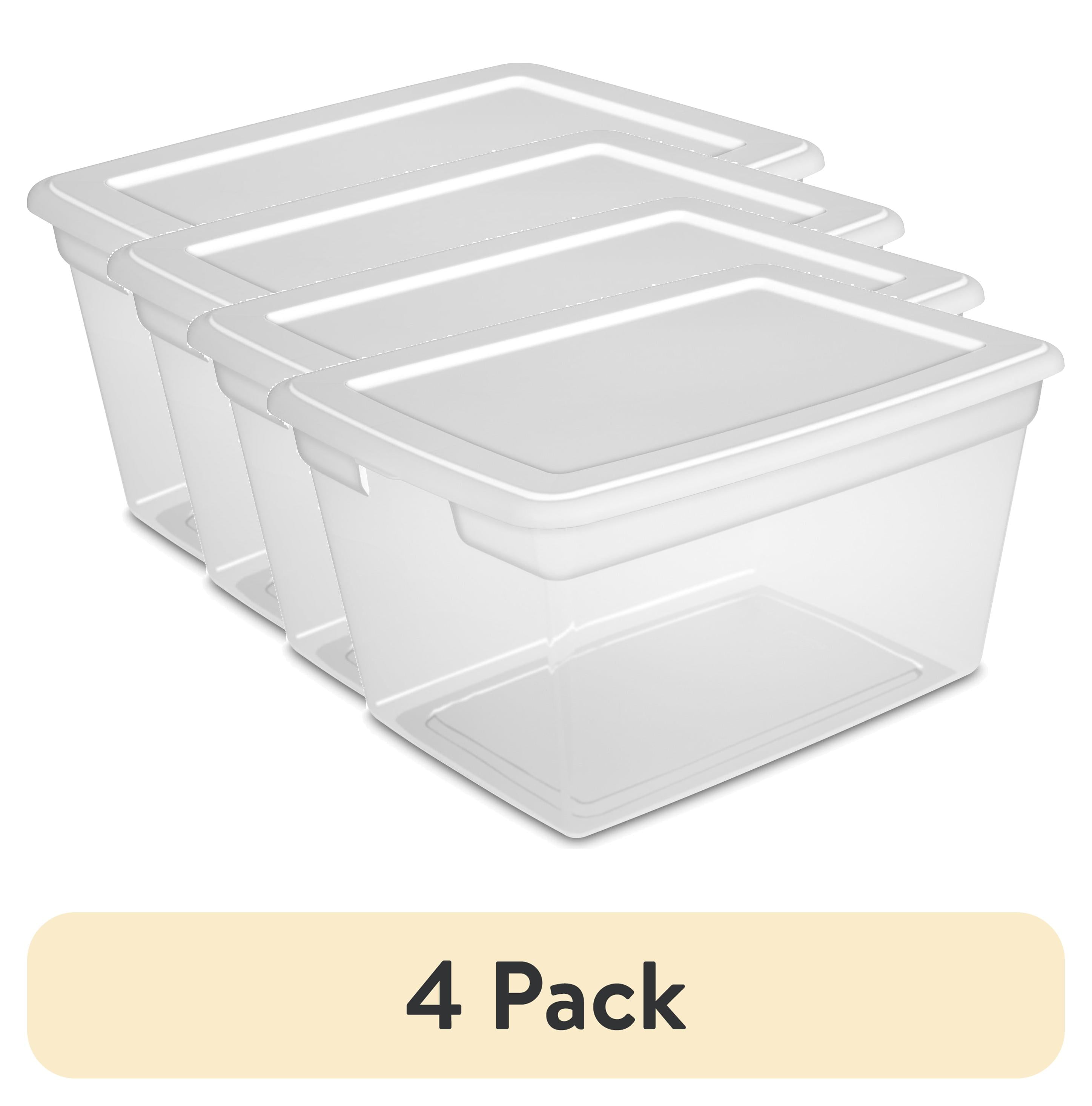 (4 pack) Sterilite 58 Qt. Clear Plastic Storage Box with White Lid
