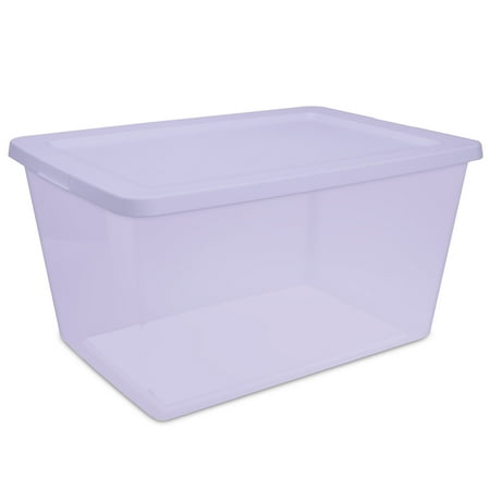 Sterilite, 58 Quart Clear Storage Bin, Snap-on Lid Storage Container, Purple Tint