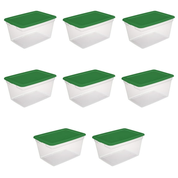 Sterilite 58 Qt. Storage Box Plastic, Elf Green, Set of 8