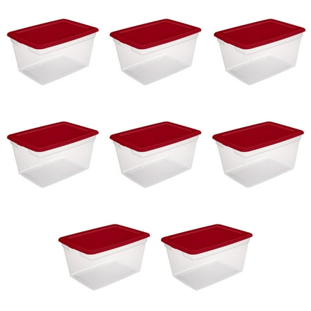 Sterilite 58 Qt. Storage Box Plastic, Infra Red, Set of 8