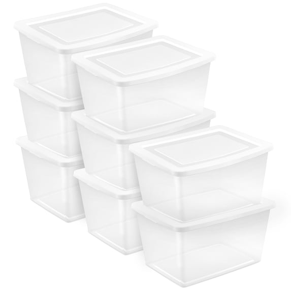 Sterilite 58 Qt Storage Box, Stackable Plastic Container, Home Organizer, White, 8 Pack