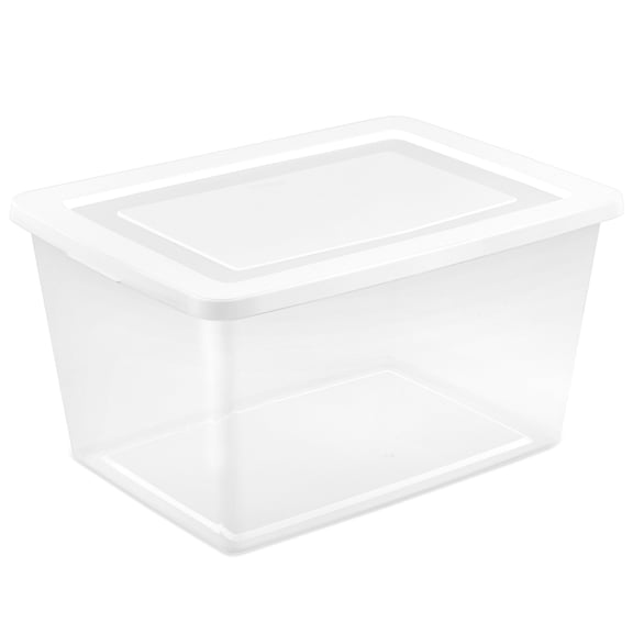 Sterilite 58 Qt Storage Boxes, Clear Plastic Containers with Snap Lids, Set of 24, White