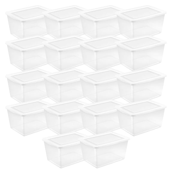 Sterilite 58 Qt Storage Boxes, Clear Plastic Containers with Snap Lids, Set of 18, White