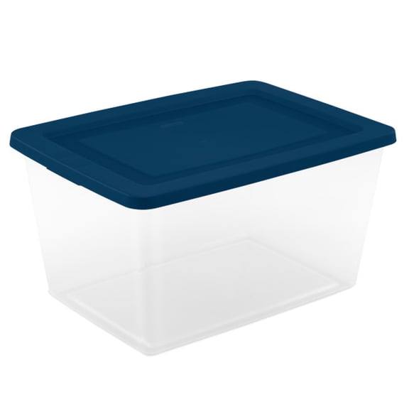 Sterilite 58 Qt Storage Boxes, Clear Plastic Containers with Snap Lids, Set of 24, Blue