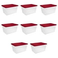 thumbnail image 1 of Sterilite Storage Bin, 58 Quart Clear Plastic Storage Container with Snap-On Lid, Red, 8 Pack, 1 of 5