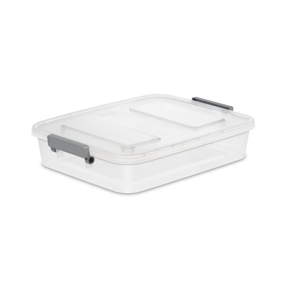 Sterilite 6.2 Quart Modular Latch Box, Clear Plastic Storage Box with Write-on ID Latches, Gray