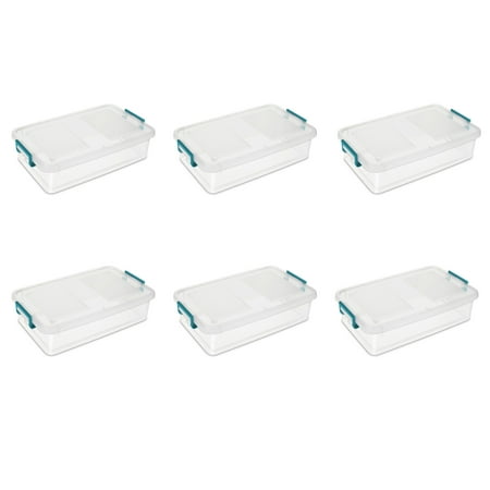 Sterilite 6.25 Gallon Modular Plastic Latch Storage Box, Teal and Clear, 6 Count