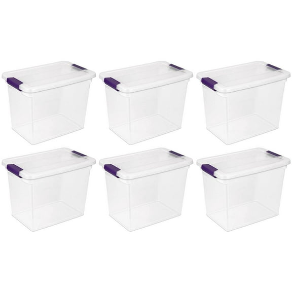 Sterilite 6-Pack 27 Quart ClearView Latch Box, Stackable Plastic Organizer Bins with Lids
