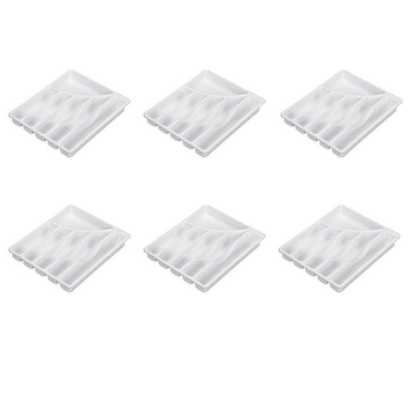 Sterilite 6 Compartment Cutlery Tray, Plastic Utensil and Drawer Organizer, 6 Count