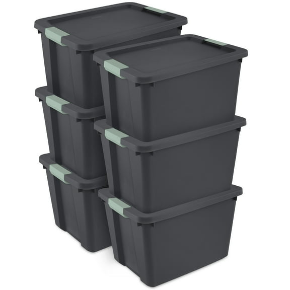 Sterilite 6 Pack 20 Gal Latch Tote, Stackable Plastic Storage Bin Container