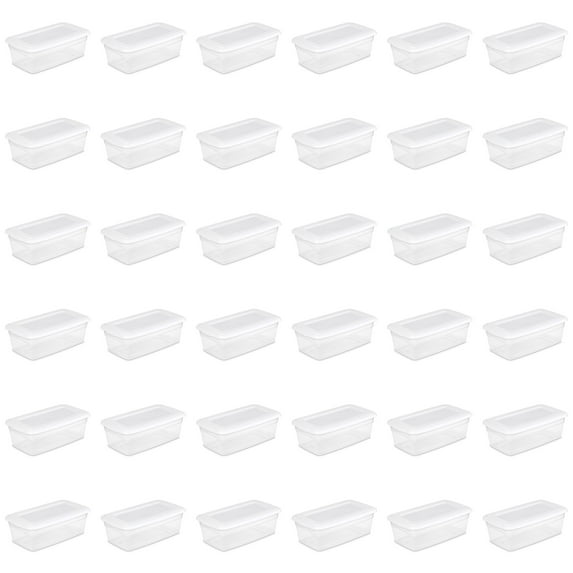 Sterilite 6 Qt. Storage Box Plastic, White, Set of 36