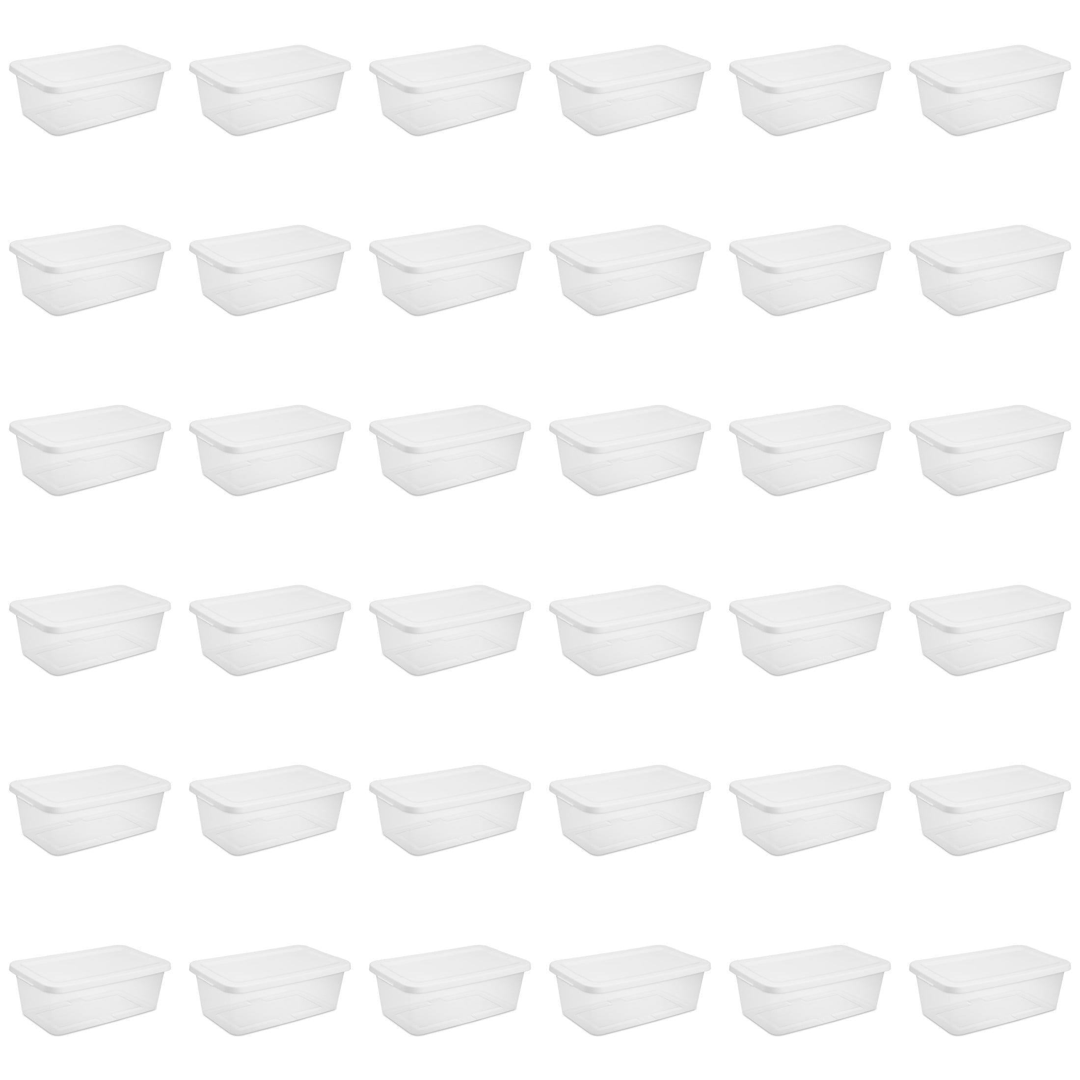 Sterilite 6 Quart Storage Box, Clear Plastic Storage Bin with Snap-on Lid, White, 36 Pack