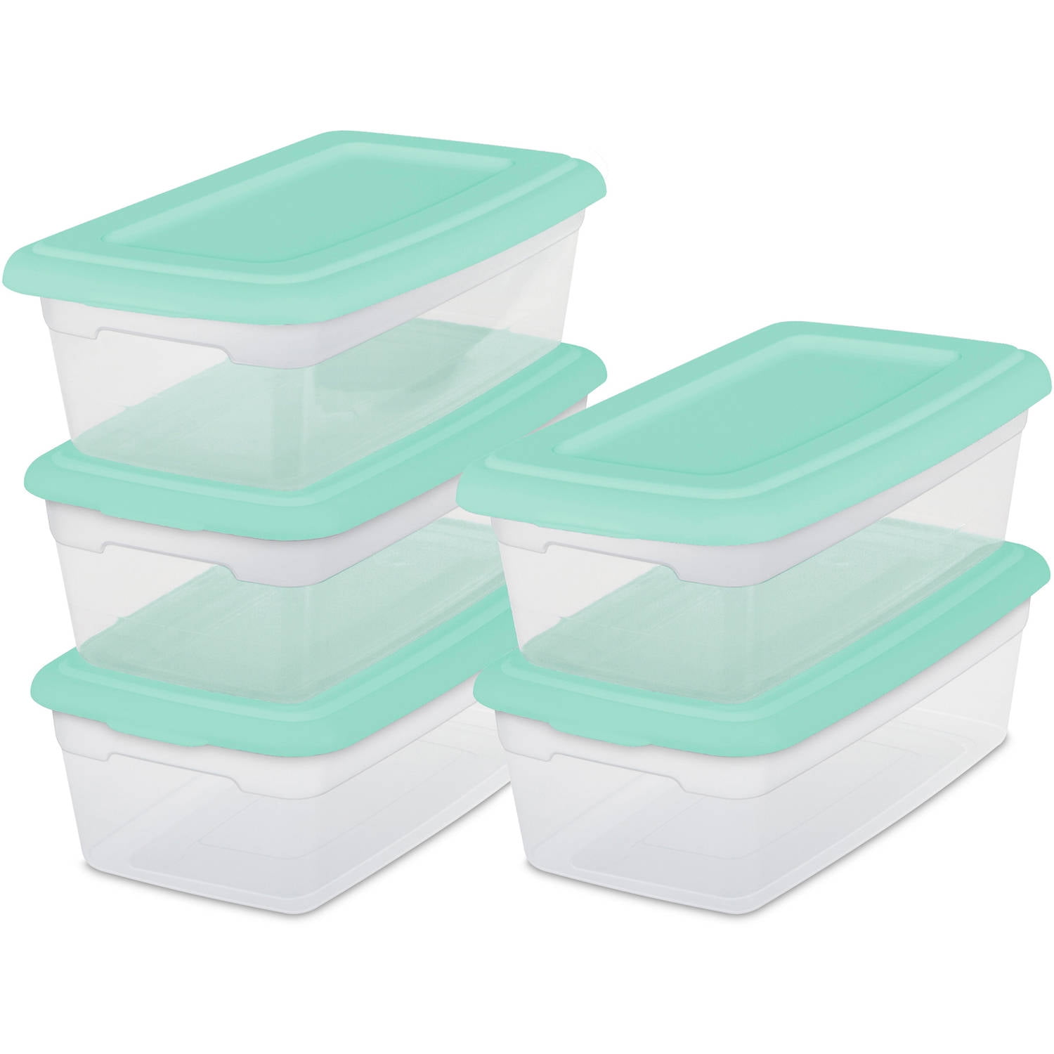 Sterilite Stackable 6 qt Storage Tote Box Container, Crisp Green (5 Pack)