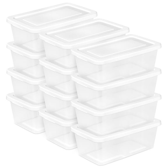 Sterilite 6 Quart Storage Box, Stackable Plastic Container, Home Organizer, White, 12 Pack