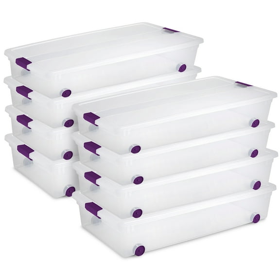 Sterilite 60 Qt ClearView Latch Lid Wheeled Underbed Storage Box, (8 Pack)