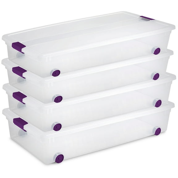 Sterilite 60 Qt ClearView Latch Wheeled Underbed Storage Box, 4 Pack