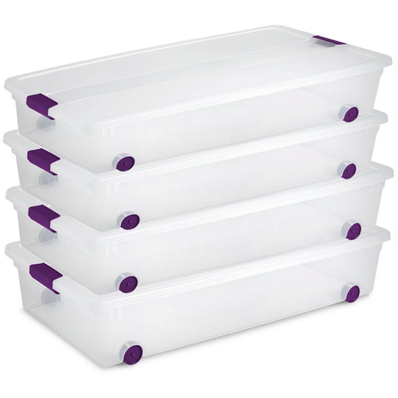 Sterilite 60 Qt ClearView Latch Wheeled Storage Box, 4 Pack