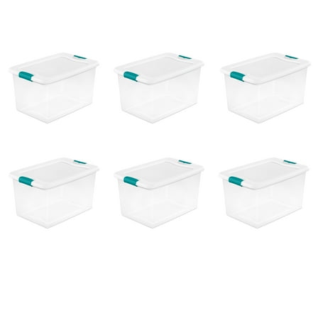 Sterilite 64 Qt. Latching Box Plastic, White, Set of 6