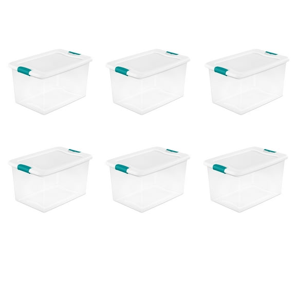 Sterilite 64 Qt. Latching Box Plastic, White, Set of 6