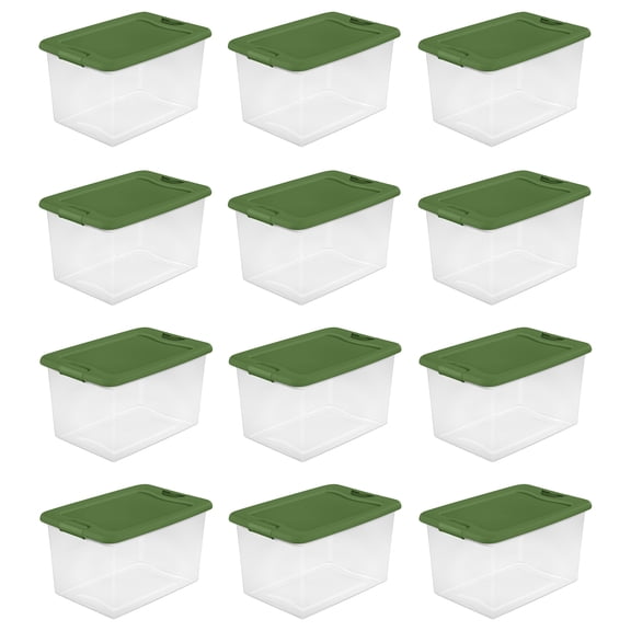Sterilite 64 Qt Latching Clear Plastic Holiday Storage Container, (12 Pack)