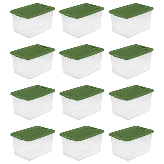 Sterilite 64 Qt Latching Clear Plastic Holiday Storage Container, (12 Pack)