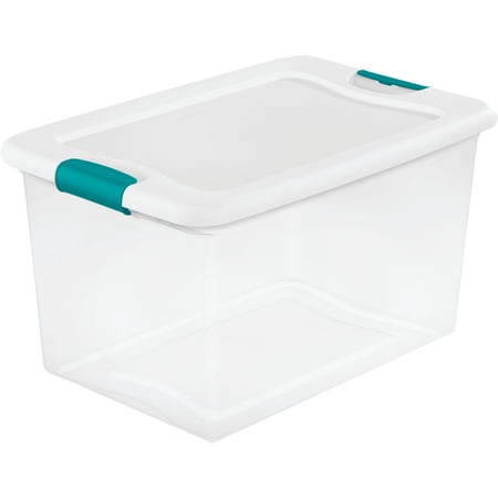 Sterilite 64 Qt Latching Storage Box, Stackable Bin with Latch Lid, Plastic Container to Organize Clothes in Closet, Clear with White Lid, 6-Pack