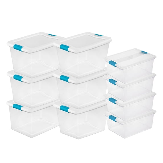 Sterilite 64 Qt Latching Storage Tote Box (6 Pack) + Deep Clip Box (4 Pack)