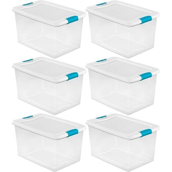 Sterilite 64 Quart Clear Plastic Stackable Storage Container Bin Box Tote with White Latching Lid Organizing Solution for Home & Classroom, 6 Pack