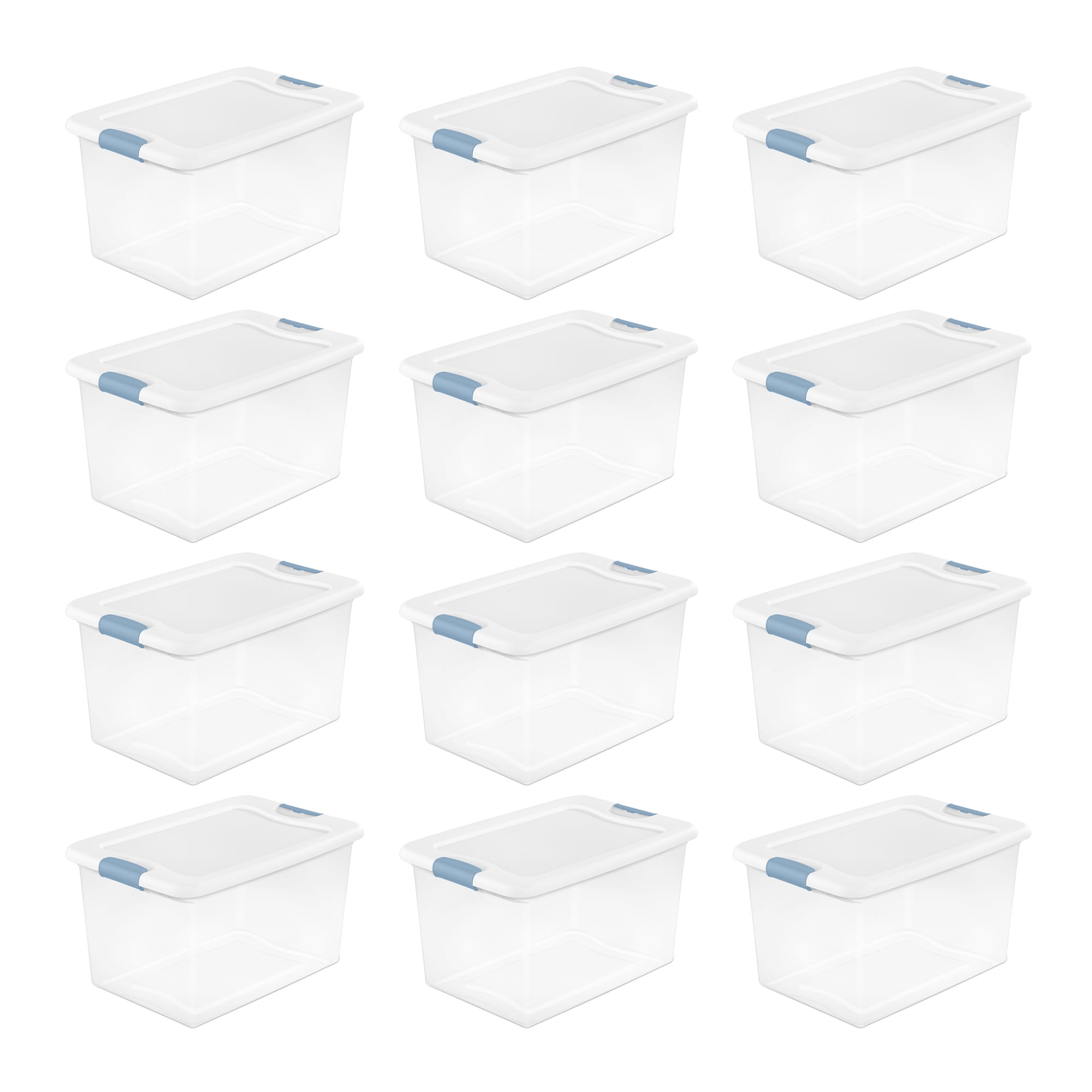 Sterilite 64 Quart Clear Plastic Stackable Storage Bin Totes with White ...