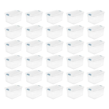 Sterilite 64 Quart Clear Plastic Storage Bin with White Latch Lid, 30 Pack