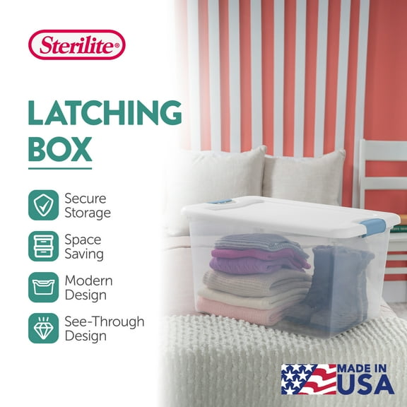 Sterilite 64 Quart Clear Plastic Storage Bin with White Latch Lid, 30 Pack