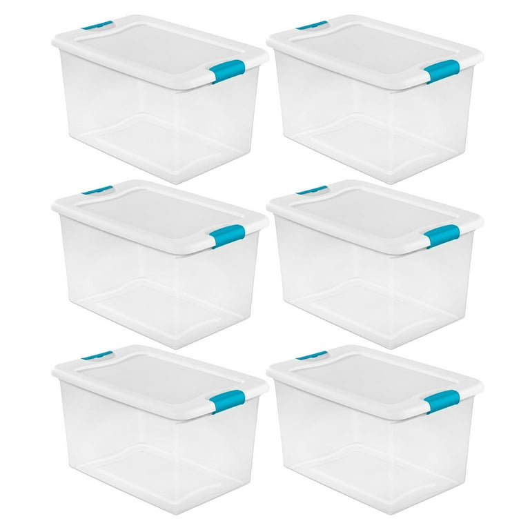  Sterilite 64 Qt Latching Storage Box, Stackable Bin with Latch  Lid, Plastic Container to Organize Clothes in Closet, Clear with White Lid,  12-Pack
